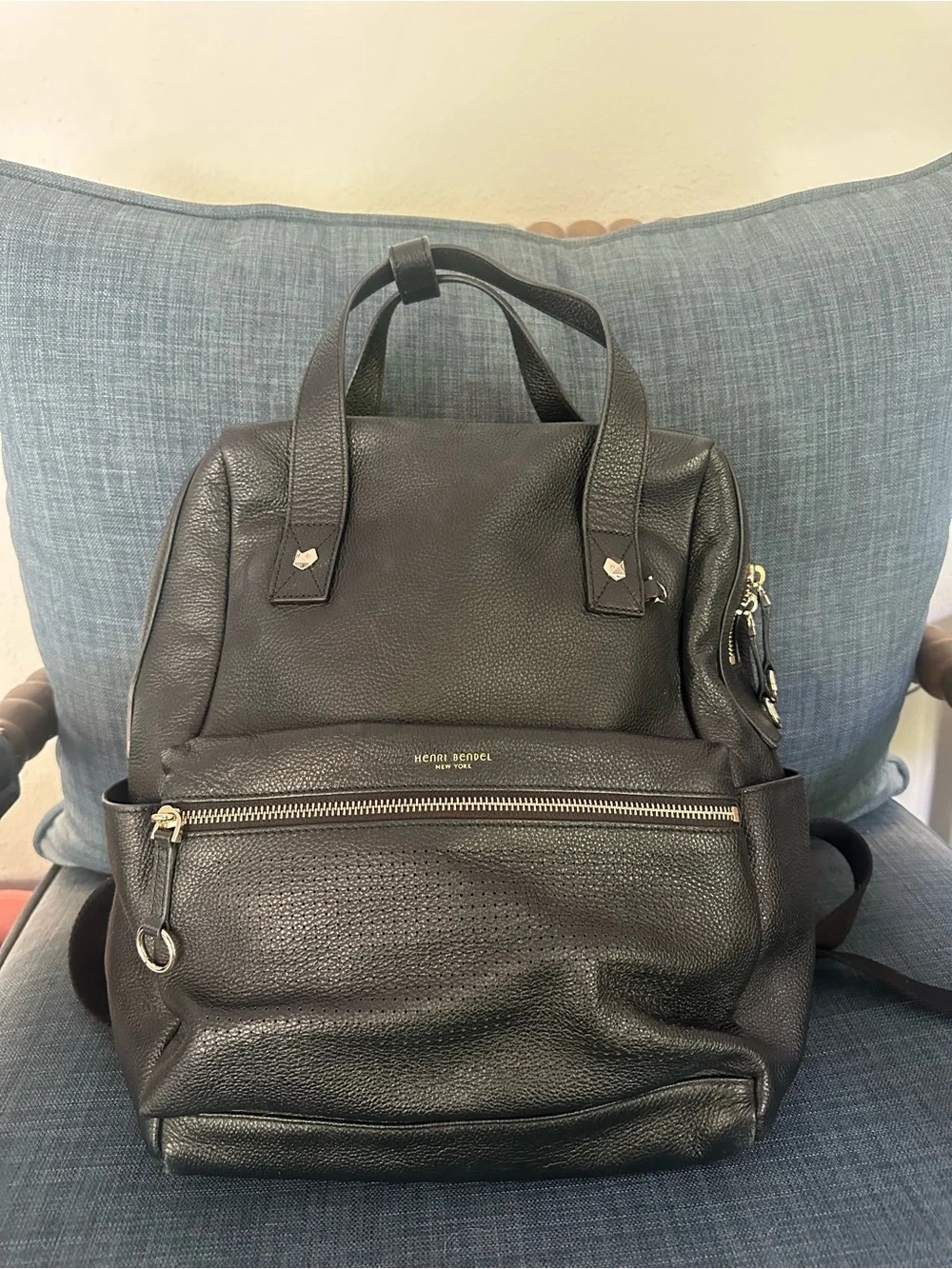 henri bendel Black Pebbled Leather Backpack